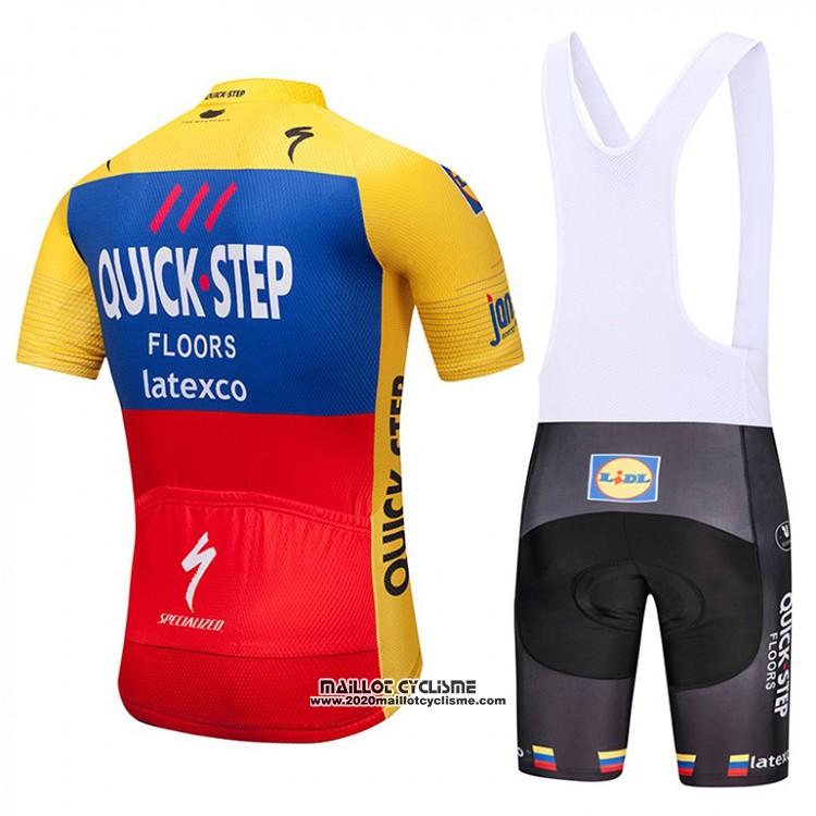 2018 Maillot Ciclismo Quick Step Floors Jaune Bleu Rouge Manches Courtes et Cuissard